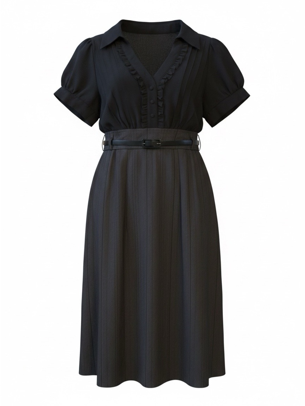 Bisou Bisou Classic Black Belted Shirt Dress with sheer top